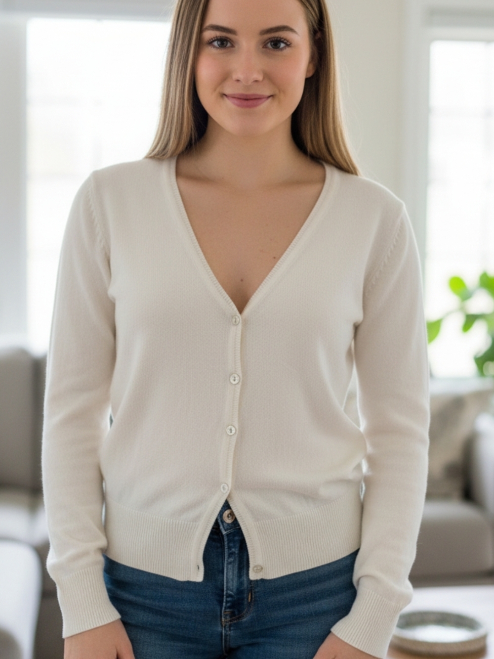 Mexx Cream V-Neck Button Cardigan